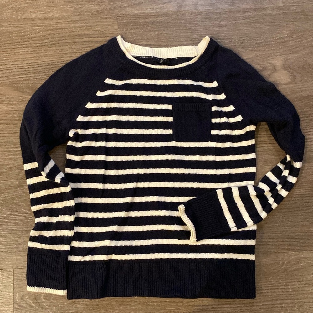 TALBOTS WOMENS PATCH POCKET SWEATER - VACATION STRIPE Petite
indigo/ivory